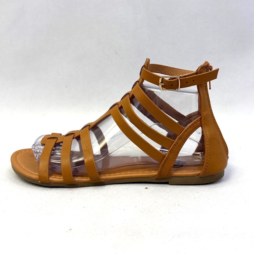 Trary Womens Tan Brown Strappy Gladiator Sandals Back Zip Flat Shoes Size 8 - Picture 6 of 8